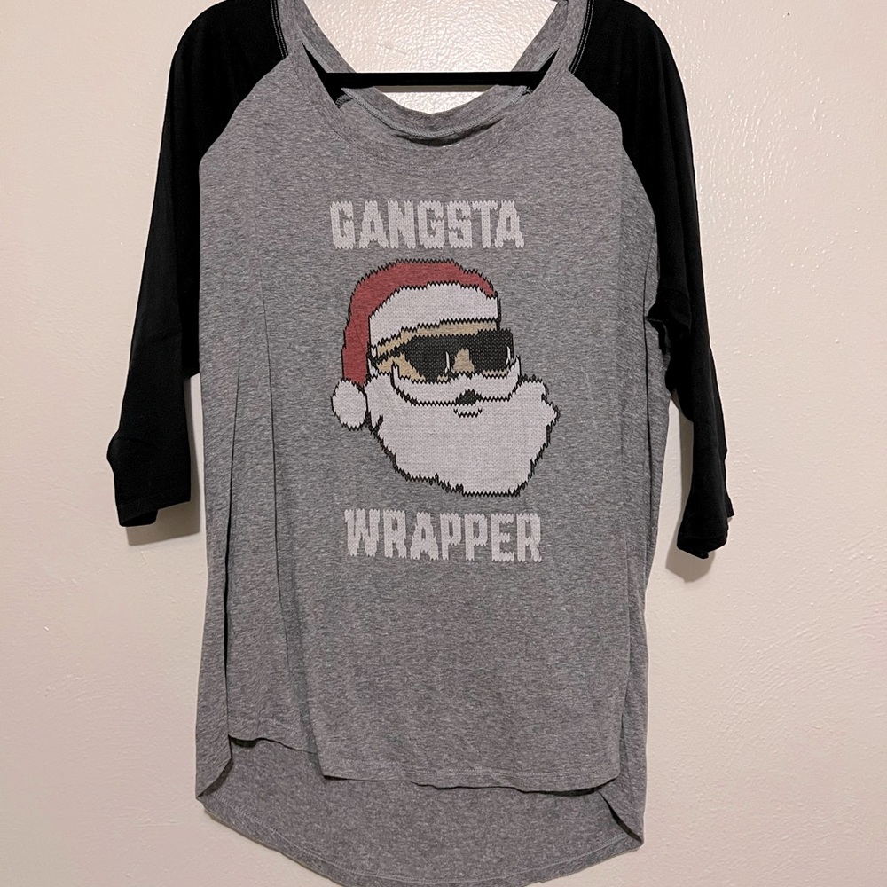 Torrid Gangsta wrapper Santa baseball tee